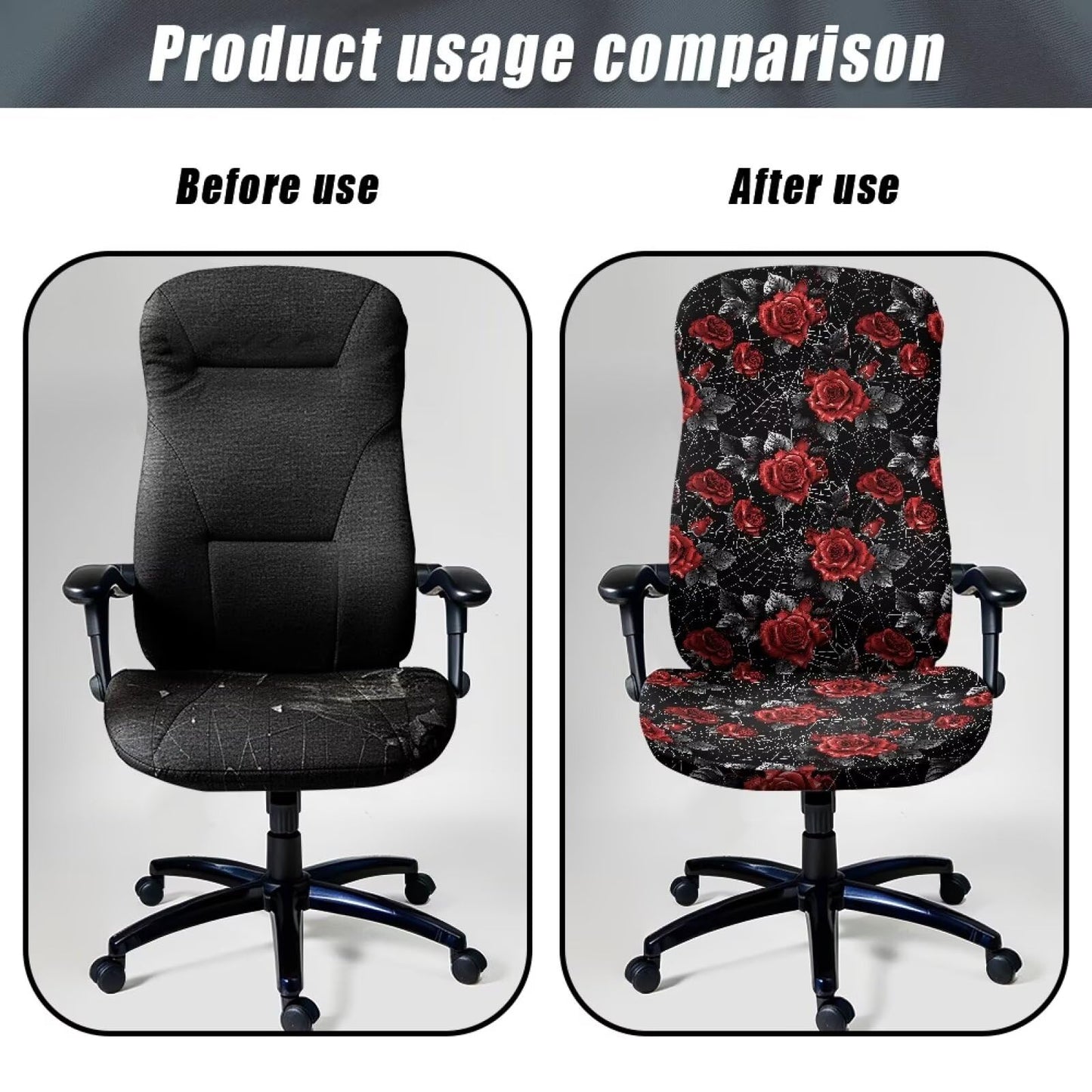 Talayituse Rose Spider Web Print Office Computer Chair Covers, Stretchable Rotating Chair Cover Halloween Decoration Removable Washable Rotating Chair Protective Slipcover, Large