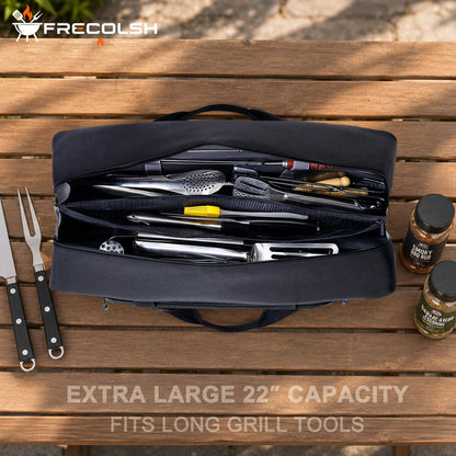 Grill Tool Bag, 22" Heavy Duty BBQ Accessories Organizer with Insulated Lining, Large Grill Utensil Organizer & Caddy for Blackstone Griddle, Camping, Tailgating, BBQ Gifts for Men (Bag Only)