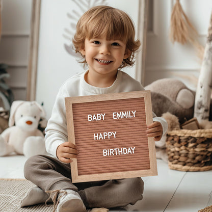 Felt Letter Board with 294 Letters, Numbers, Symbols - 10x10 inch Changeable Message Board with Wooden Frame Wall Mount (Brown)