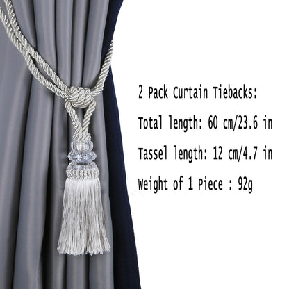 BEL AVENIR 4 Pack Curtain Hand-Woven Tiebacks Crystal Holdbacks Home Decorative (Beige, 4 Pack)