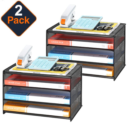 Samstar 2 Pack Paper Letter Tray, 3-Tier Desk File Organizer Paper Sorter Letter Shelf Rack, Mesh Made,Black
