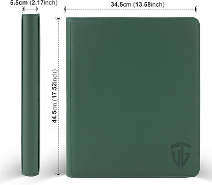 16 Pockets Trading Card Zipper Binder for 1000+ Cards| Secure Side Loading Pockets | Trading Card Album Folder | Compatible with YuGiOh, MTG,Sports Cards (Dark Green 16)