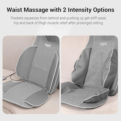 Mynt FSA Eligible HSA Approved Shiatsu Neck and Back Massager for Chair with 10 Deep Kneading Nodes, 2D & 3D Adjustable Back Massage with Heat, Portable Massage Chair Pad (Gray)