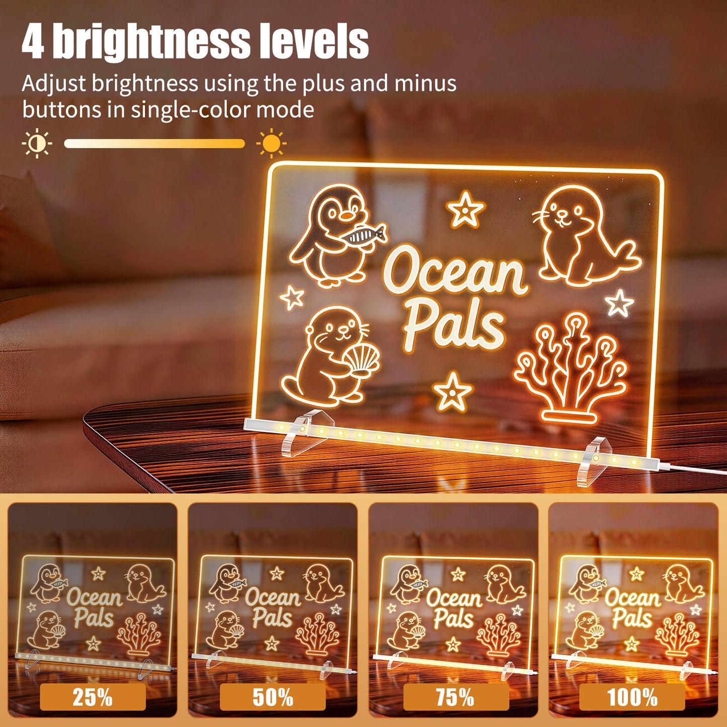LED Note Board with 8 Colors 6 Modes -13.7"X10" Acrylic Dry Erase Board, Led Drawing Board Includes Adapter, 14 Markers, Tracing Paper, Sketching Gifts for Kids/Girls/Teens