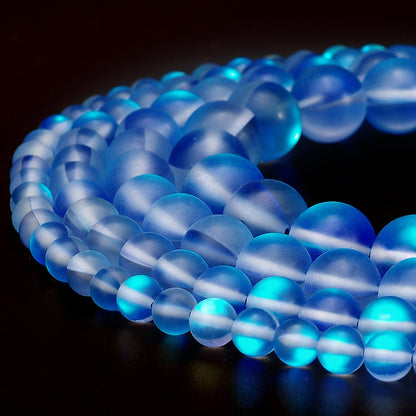 RUBYCA 12mm Round Moonstone Matte Crystal Glass Beads Aura for Jewelry Making Blue, 1 Strand
