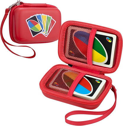 Leayjeen Cards Case Compatible with Skip BO/UNO/Pokemon/Phase 10 Card Game,Fits Up to 100 Cards,Carrying Storage Bag for Travel-Red(Case Only)