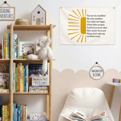 Nursery Wall Decor-Rectangular Banner Flag Wall Decor for Kids Girl Boy-Playroom Bedroom Baby Room Wall Sign-Baby Shower Christmas Gift -You are My Sunshine-28.5"L×20"W