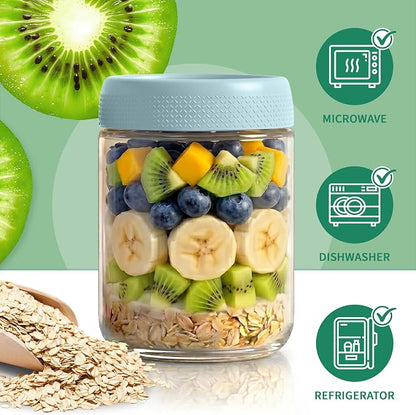 6 Pack Overnight Oats Containers with Lids, Mason Jars 16 oz with Lids, Yogurt Containers for Meal, Wide Mouth Glass Storage Jars for Pudding, Snack, Prep, Oatmeal, Sugar, Food, Chia, Seed