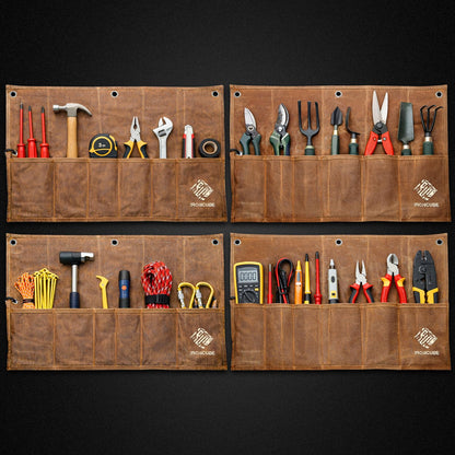 IRONCUBE Tool Organizer Bag, 6 Pockets Wax Canvas Weatherproof Roll-Up Pouch for Hand Tools