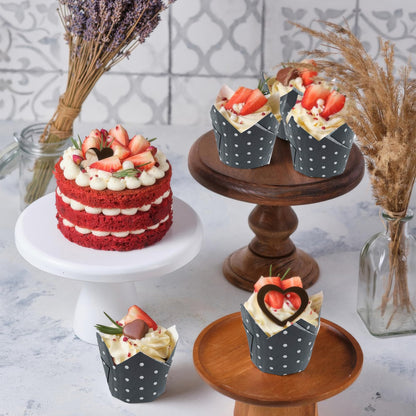 200 Pcs Polka Dot Tulip Cupcake Liners Black Greaseproof Muffin Baking Liners Tulip Cupcake Wrappers for Bridal Baby Shower Wedding Birthday Party Christmas Decor