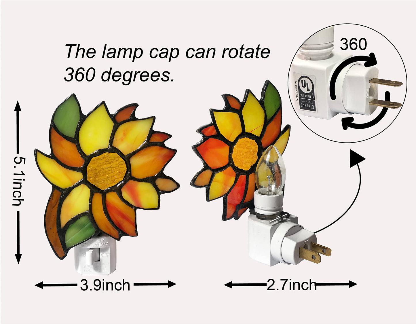 DUONAYU Stained Glass Sunflower Night Light,Suitable for corridors, bedrooms, and Kitchens.A Gift for mom.DYM8011