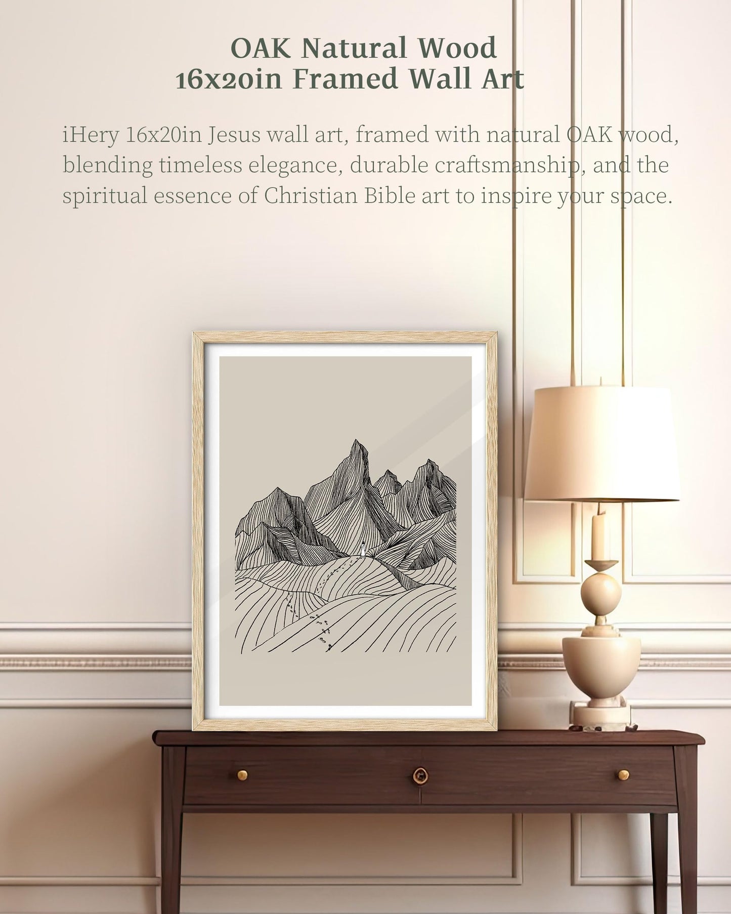 iHery Natural OAK Wood Jesus and Peter Walk on Water Framed Wall Art, 12x16 in Modern Sketch Bible Verses Canvas Art Decor, Beige Logs Boho Scripture 1Pack for Living Room Bedroom
