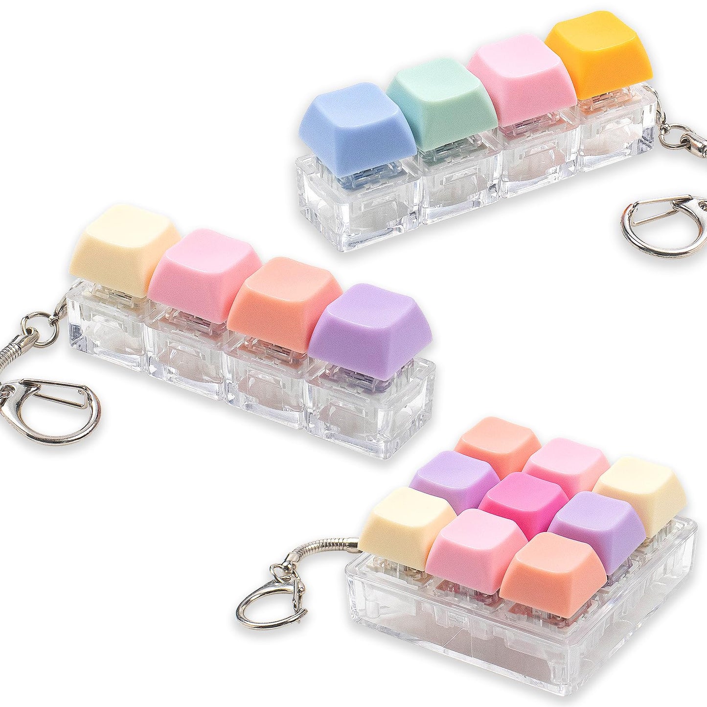3 Pcs Keyboard Fidget Toy, Colorful Loud Fidget Keyboard Keychain 4-in-1 Keyboard Clicker Fidget Toy Stress Relief, 9Key Fidget Clicker Toys for Anxiety Decompression (Orange Pink)