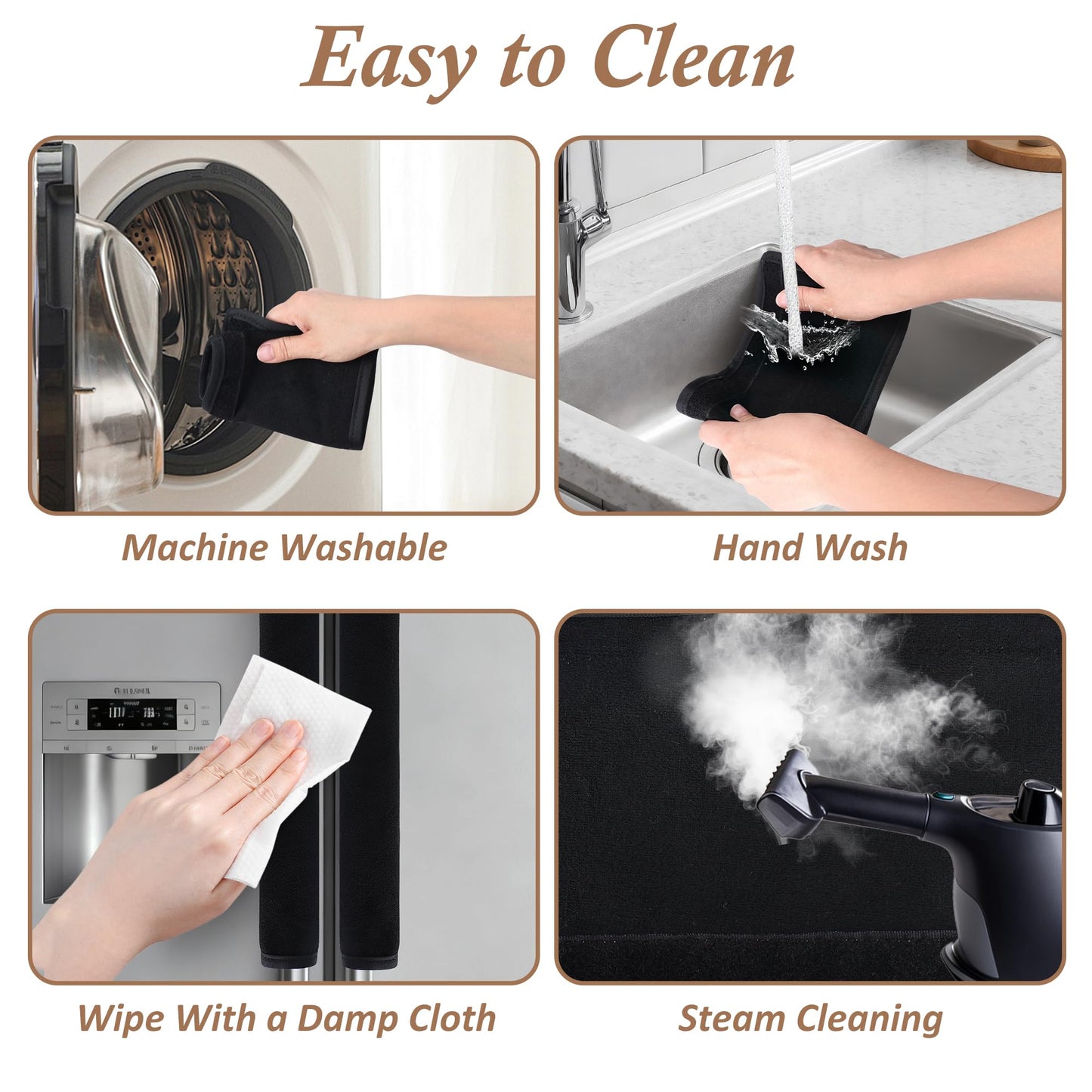 HOPEPIG 4 PCS Refrigerator Door Handle Covers, Non-Slip Fridge Door Handle Covers, Kitchen Appliance Decor Handles for Anti-Skid & Anti-Static, Microwave Oven Stove Dishwasher Handle Protector, Black