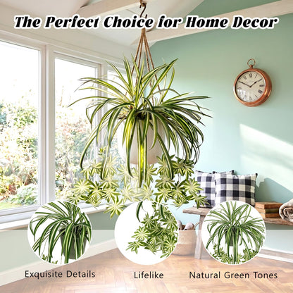 Zelphvt 2 Packs Artificial Spider Plant, 24 Inch Fake Hanging Greenery Plant UV Resistant Faux Chlorophytum Comosum Silk Spider Plants for Indoor Outdoor Home Garden Office Decor (Pot Not Included)