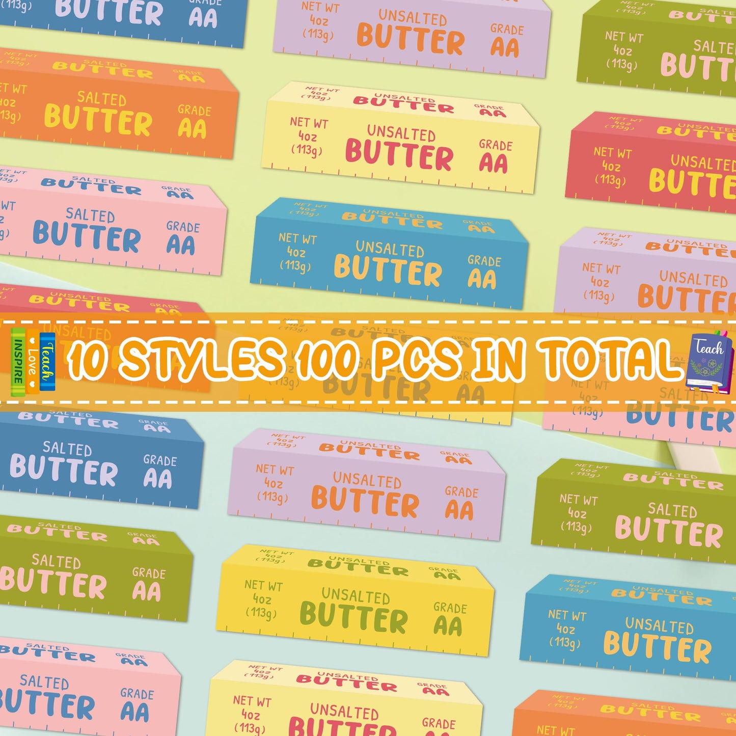 Laffact 100Pcs Book Tracker Bookmarks - Butter Stick Shaped Book Tracker, Yellow Blue Pink Themed Baking Bookmarks, Colorful Reading Page Marker Gift for Bookish Book Lover School Library Supplies