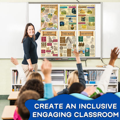 KIDS KING 18 Culture Posters for Classroom, 11x17in Laminated Educational Posters of Ancient Civilizations History, 7 Wonders of The World, Top 10 Unsolved Mysteries - School Hallways, Home Study Room