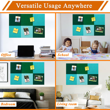 HULAVO Square Felt Cork Bulletin Board Tiles, Self Adhesive DIY Felt Pin Board for Wall 30" x 20" with 35 Pushpins for Office School Home Wall Decor Stickers Memos Photos Display (Gradual Green)
