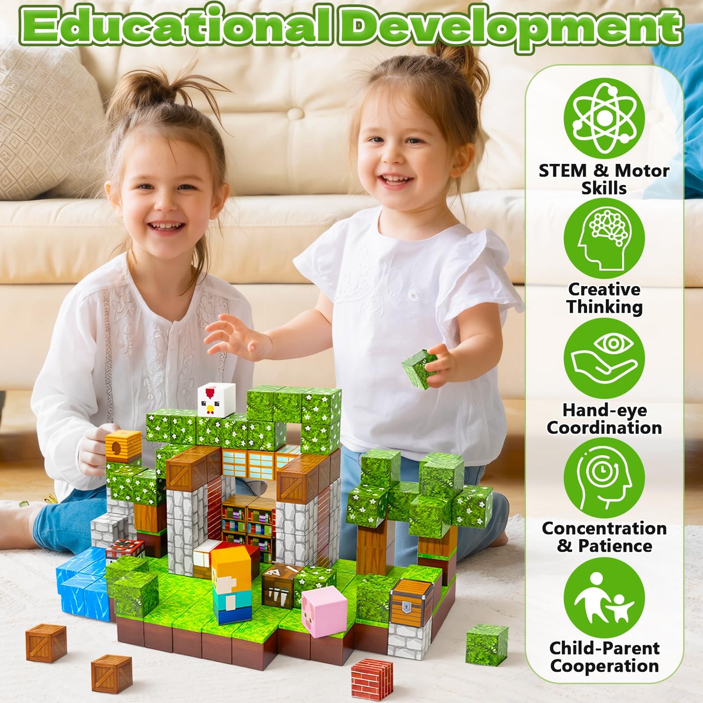 MUUHU 150PCS Magnetic Blocks - 0.8" Magnetic Building Blocks for Kids, STEM Toys, Educational Magnet Blocks, Magnetic Cubes Tiles, Christmas Birthday Gifts for Boys & Girls Ages 3 4 5 6 7 8 9 10