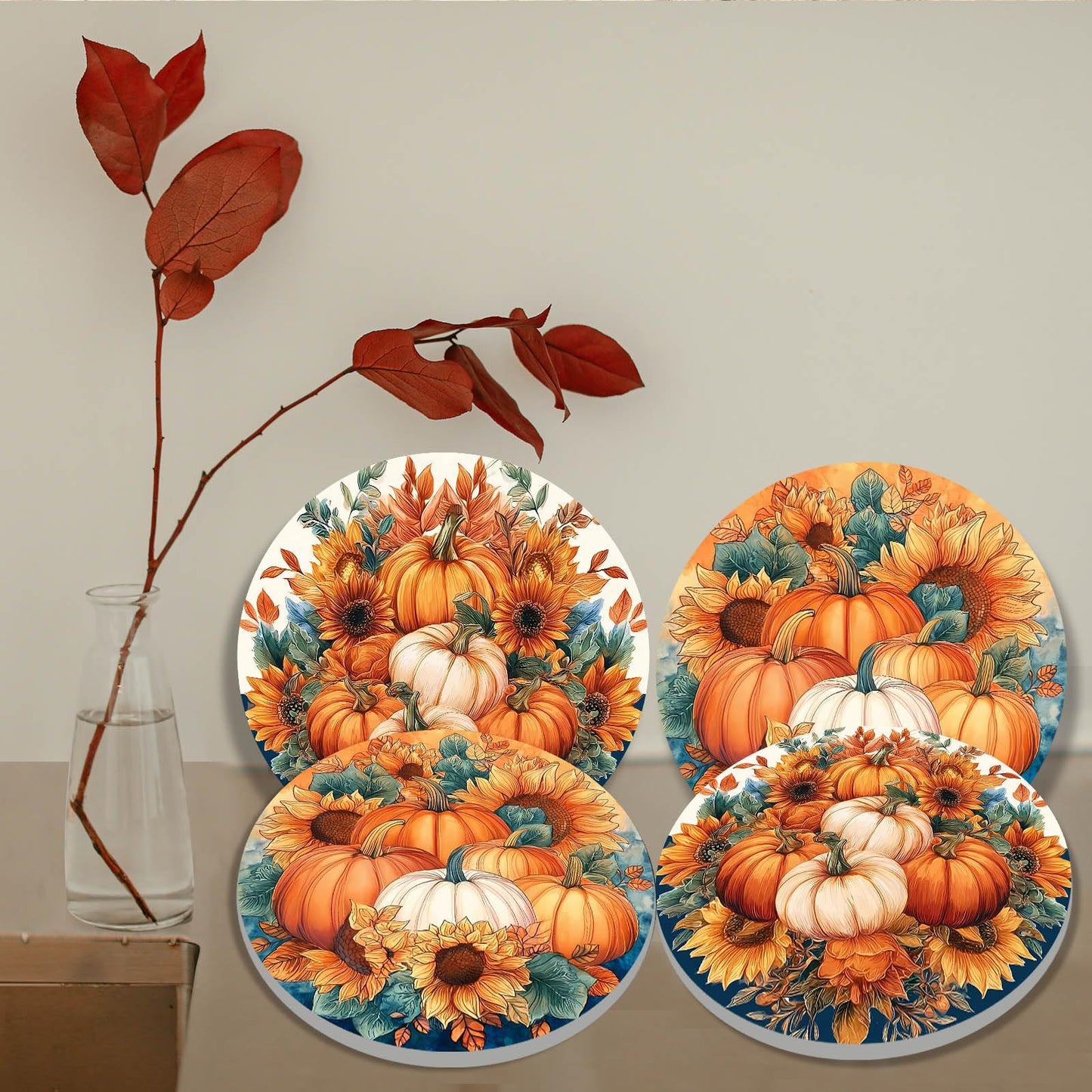 Autumn Pumkin Art Electric Stove Burner Covers,4 Pcs Halloween Pumkin,Sunflowers Stove Burner Covers,Thankgiving Stove Burner Cover,8 Inch and 10 Inch, Fall Metal Cooktop Home kitchen Decorative