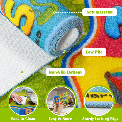 STARUIA ABC Kids Rug for Playroom, Non-Slip Educational Toddler Rug for Learning Alphabet Animals Numbers Months Shapes, Washable Playroom Rugs for Daycare Classroom Nursery Decor (36"X59")