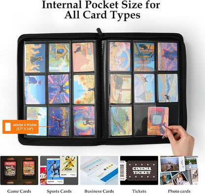 Trading Card Binder 9 Pocket - Premium Card Collection Binder for 360 Cards, Durable Side-Loading Card Album with Zipper, Perfect for TCG, MTG, and Sports Cards, Green