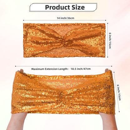 Poise3EHome Orange Sequin Chair Sashes 50 Pack,Folding Chair Cover Bands for Halloween Wedding Party Ceremony Banquet Decorations