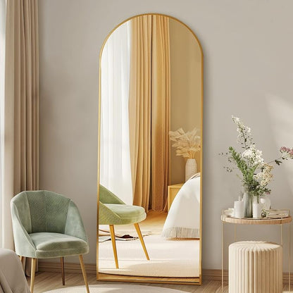 NEWBULIG Arched Mirror Full Length, 56"x15" Body Wall Mirrors with Shatter-Proof Glass, Upgraded Floor Standing Mirror, Hanging or Leaning, with Stand Aluminum Alloy Frame for Home Decor, Gold