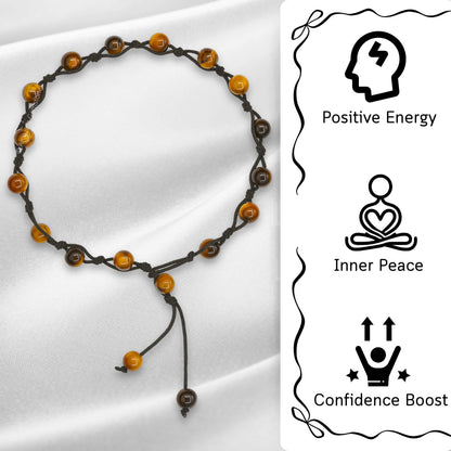 Amazing Gemstone Tigers Eye Anklet Ankle Bracelets for Women - Waterproof Beaded Healing Crystal Anklets, Plus Size Chakra Gemstone Bead Anklet (Stretchy Adjustable - Hand Knotted)