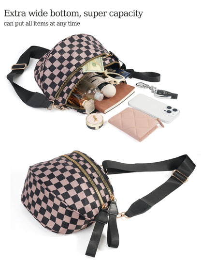 Spacious Checkered Nylon Crossbody Bag Bum Bag Checkered Handbags Wallets for Women