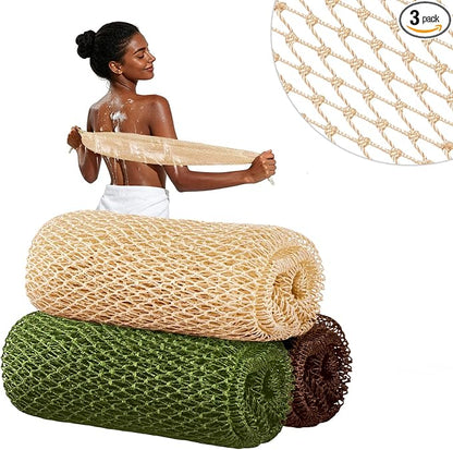 Cleangor 3Pcs African Net Sponge Authentic with Knots - Exfoliating Body | Scrubber for All Skin Types, African Bath Sponge, Wash Cloth, Gentle Exfoliation Shower Rag for Women Daily Use