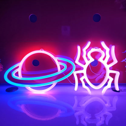 JYWJ Spider Double Sided Neon Signs,USB or 3-AA Battery Powered Neon Light,LED Desktop Wall Decoration,Various Parties,Decoration Of Business Premises (Purple)
