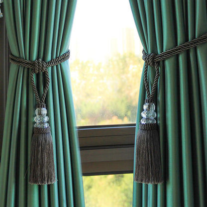 Fenghuangwu Tassel Curtain Tiebacks Handmade Curtain Tie Backs, Elegant Crystal Curtain Holdbacks for Home Office Decor (Charcoal, 2P)