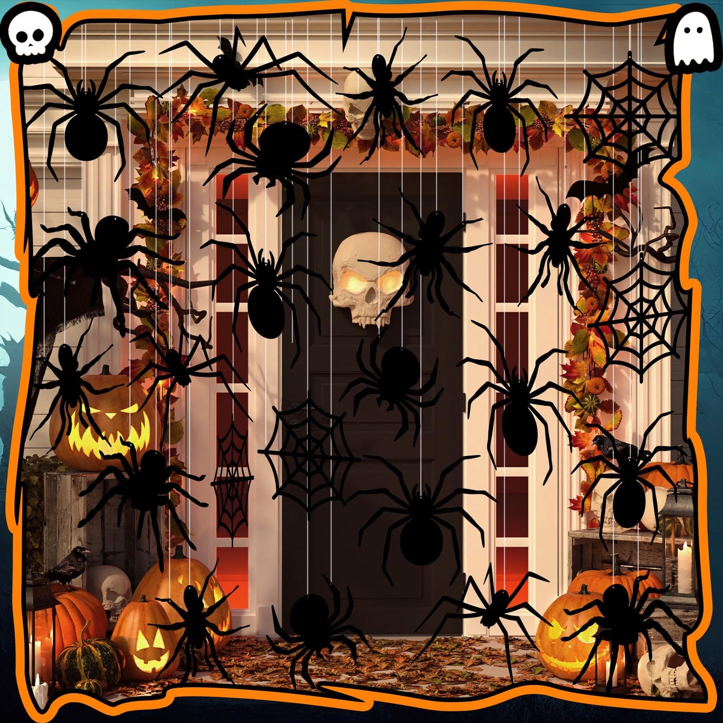 Sintuff 24 Pcs Halloween Spiders Hanging Decoration - Outdoor Spiders Webs Plastic Decor for Tree, Porch, Yard