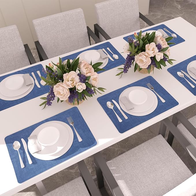 Maxpearl Faux Leather Placemats Set of 4 - Waterproof - Wipe Clean - Heat Resistant - Anti Slip Dining Table Place Mats, Suitable for Indoor & Outdoor Use, 17’’×12’’, Navy Blue