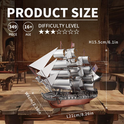 Piececool 3D Metal Puzzles, USS Constitution Sailing Boat Models for Adults Sailing Frigate Warship Sailboat Ship Model Building Kits Hobby Crafts for Adults Creative Gift Ideas Birthday Christmas