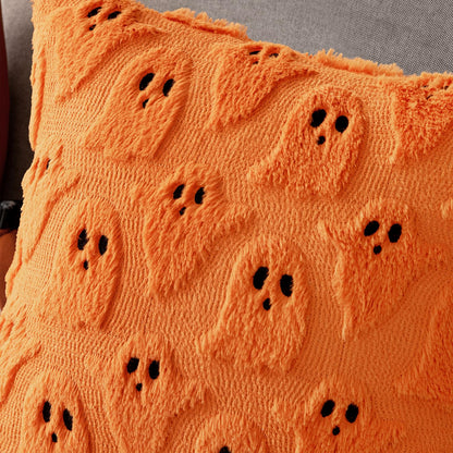 MIULEE Halloween Pillow Covers Cute Ghost Spooky Throw Pillows Set of 2 Soft Plush Faux Fur Fall Decorative Cushion Covers for Couch Sofa Bed Porch Living Room Autumn Decor 18x18 inch Orange