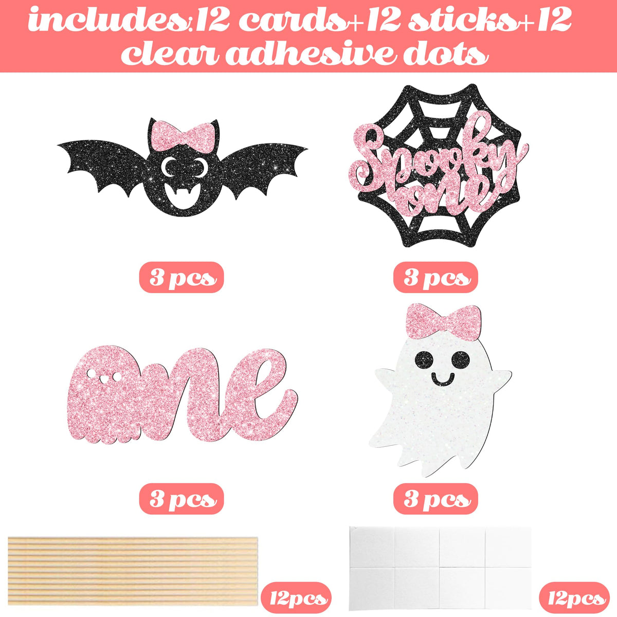 Halloween Spooky One Centerpiece Sticks Pink Halloween Party Decorations 12PCS The Spooky One Birthday Table Toppers Ghost Theme Centerpieces for Girls 1st Birthday Baby Shower Supplies