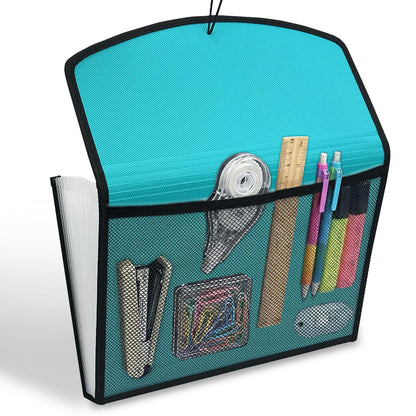 H4D 13-Pocket Accordion File Organizer with Mesh Pocket, Expanding File Folder with Tabs, Expandable Document Organizer for Home Office School, Letter Size, Teal