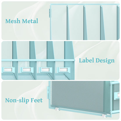 SUPEASY Desk Organizers Metal Desk Magazine File Holder with 5 Vertical Compartments Rack File Organizer for Office Desktop, Classroom, Home Workspace, Blue