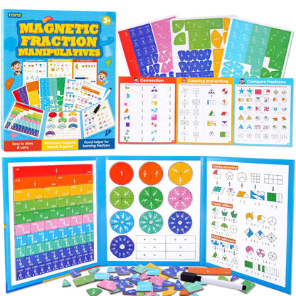 Magnetic Fraction Educational Puzzle, Magnetic Fraction Demonstration Book, Fraction Tiles & Circles, Montessori Math Manipulatives for Elementary School, Fraction Learning Toys for Kids