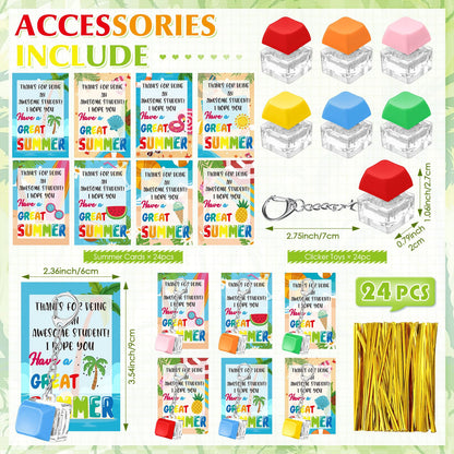 Seenelling 24 Set End of The School Year Gifts for Students Keyboard Fidget Clicker Keychain with Cards and Twist Ties Summer 2026 Graduation Party Favors for Last Day of School Gifts Prizes