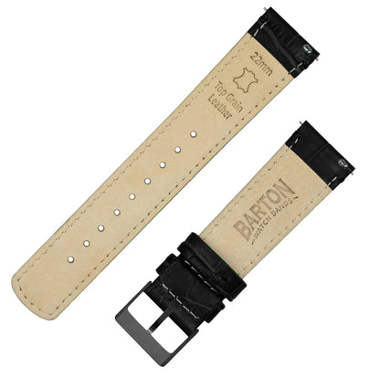 20mm Black - Standard Length - BARTON Alligator Grain - Gunmetal Grey Buckle Quick Release Leather Watch Bands