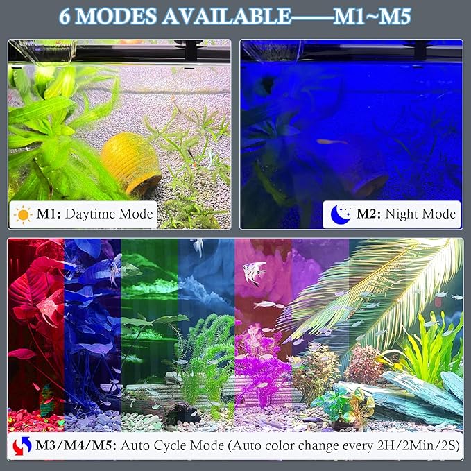 FEDOUR 15in Submersible Aquarium LED Light, 24/7 Mode Aquarium Lights with Full Spectrum RGBW LEDs, IP68 Waterproof Fish Tank Light with Dimming, Timming and Color Adjustable