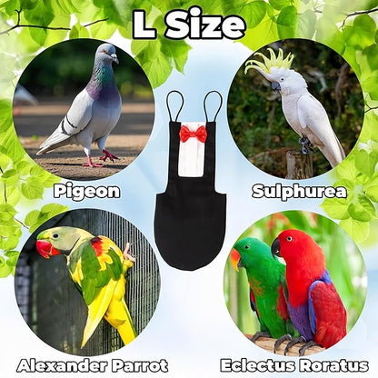 Bird Diapers Bird Harness Tuxedo Flight Suits with 80in Flying Leash Parrot Nappy with Waterproof Inner Layer Urine Wet Suite for Cockatiel Conure Parakeet Macaw Budgie-Black,L