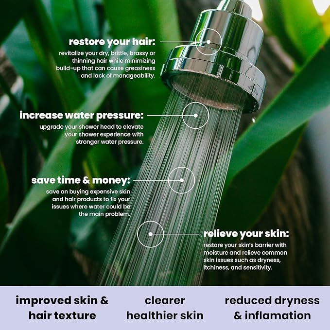 Eskiin Filtered Showerhead - Best Shower Head With Filters For Healthy Hair & Skin - High Pressure Hard Water Softener - Reduce Dandruff, Protect Colored Hair, And Soothe Dry Skin (Brushed Nickel)