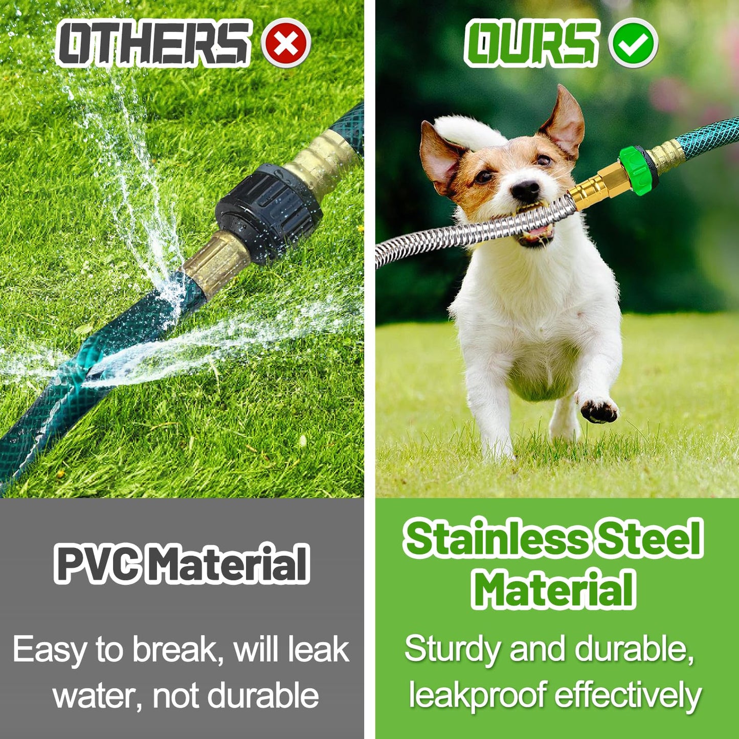 Short Garden Hose with Female to Female Connector, 5ft Metal Leakproof Leader Hose for Hose Reel, Heavy Duty 304 Stainless Steel Flexible Hose for Outdoor Garden Watering Car Pet Cleaning