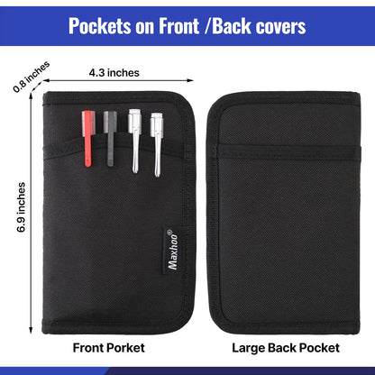 Maxhoo Journal Cover for Field Notes Notebooks, Pocket Notebook Cover for Moleskine Cahier 3.5 x 5.5, Journal Notebook Planner Sketchbook Cover with Zipper Pen Holder (Black)