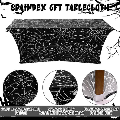 Oudain 2 Pcs Halloween Stretch Table Cover 6 Feet White Black Spider Web Spandex Table Clothes Gothic Spider Cobweb Scary Party Decorations for Halloween Home Decorations Party Celebration