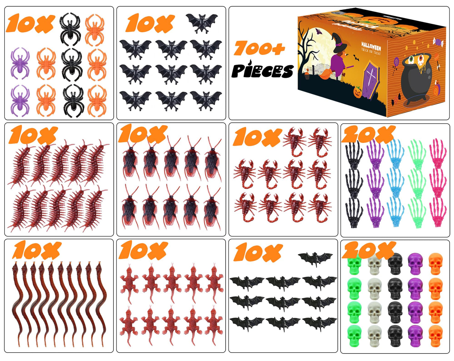 PLOUGVI 702PCS Halloween Party Favors Supplies Decorations - Trick or Treat Goodies Bag Fillers Stuffers - Halloween Toys for Classroom Prizes Gifts